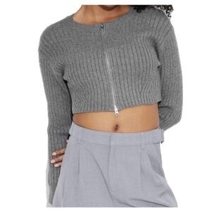 Wild Fable Gray Ribbed Zip-Up Cardigan